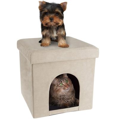 China Breathable Pet Room Ottoman Collection and Cat Puppy Cave Bed Cube and Folding Universal Footstool with Cushion for sale