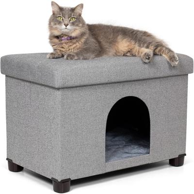 China Multifunctional Breathable Pet Ottoman Room with Tray Table Folding Footrest Seat Large Cat Cube Condo Pet Bed for Cats and Dogs for sale