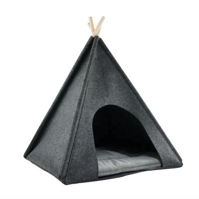 China Breathable Indoor Cat House Felt Pet Cat Dog Teepee Tent With Cushion Wooden Frame Cat Portable Puppy Pets Cub Teepee Tent for sale