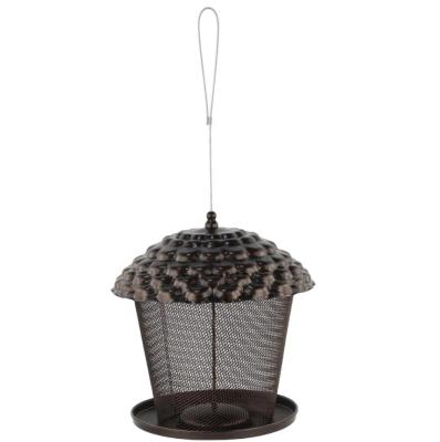 China Viable Outdoor Garden Bird Mesh Feeder Retro Dome Metal Finch Bird Wild Feeder With Roof Hanging for sale