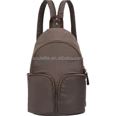 China Waterproof Brown Color 600D Polyester High Quality Mini Back Packs Zipper 2 in One Shoulder Strap Women Messenger Girl Sling Bags for sale