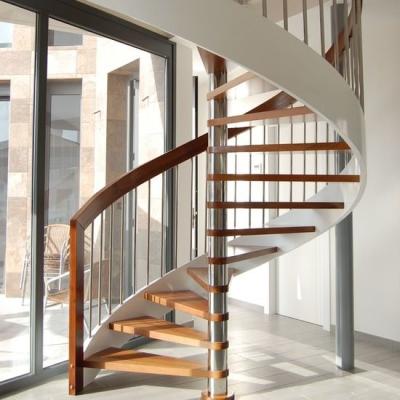 China Modern Indoor Modern Prefab Spiral Wooden Staircase With Steel Stairs Fencing From Foshan Factory for sale