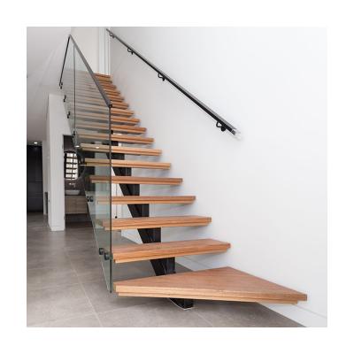 China High Quality Indoor Floating Commercial Industrial Wood Stringer Stairs Mono Steel Modern Factory Staircase for sale