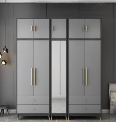 China Factory Supply Adjustable (Height) Wardrobe Modern Minimalist Foldable Design In Gray With Mirror for sale