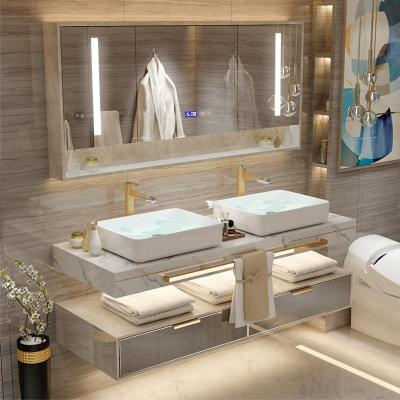 China Water Proof Eco-friendly Gold Handle Floor Stand Modern Luxury Wall Mounted Bathroom Vanity Cabinet With Mirror Basin for sale