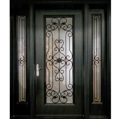 China Wrought iron exterior door with sidelight for villa decoration Te koop