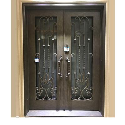 China Wrought iron exterior security double steel door wrought iron exterior door with sidelight à venda