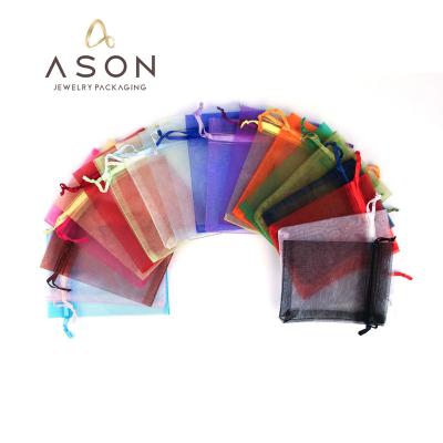 China Wholesale Plain Color Stain Bag Organza Yarn Organza Mesh Bag Beam Mouth Jewelry Packaging Bag Transparent for sale