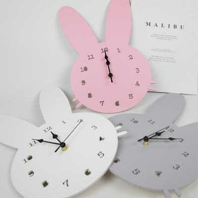 China Nordic Style Cartoon Bunny Shaped Kids Wooden Wall Clock For Baby Room Decoration for sale