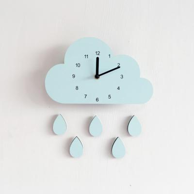 China Nordic Cartoon IG Decoration Children's Room Decoration Cartoon Modeling Cloud Water Drop Silent Wooden Wall Clock for sale