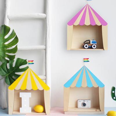 China Nordic Wooden Bedroom Decoration Kids Circus Colorful Wall Shelf for sale