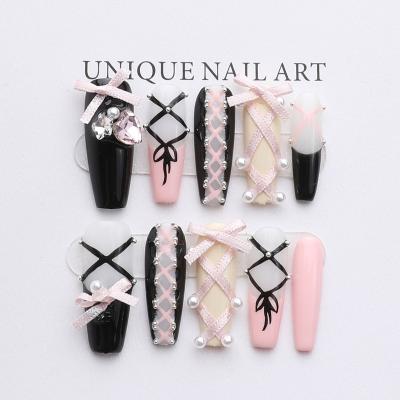 China Design Wholesale Price 3D Acrylic Girl's Favorite Removable Long Press On Nails With Ballet Shoes Theme for sale