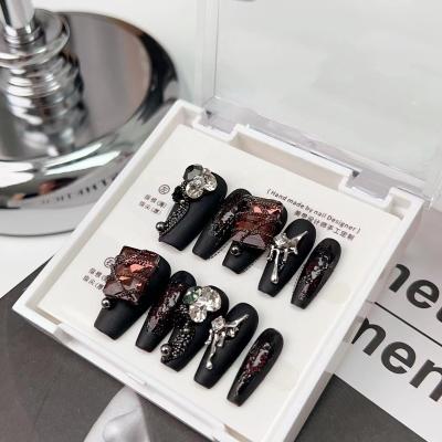 China Design Hand-wearing nail finished dark goth cool girl light luxury high-end black hot girl nail set detachable for sale