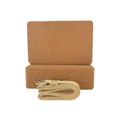 China Wholesale Custom Printed Cork Yoga Block Cotton Strap Set Eco Friendly Custom Logo Cork Yoga Block for sale