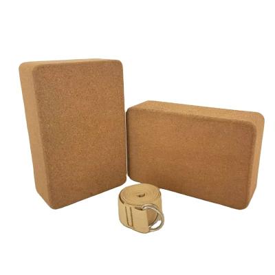 China Customizable Cork China Natural Cork Yoga Block With Cotton Strap Eco-Friendly High Quality Yoga Blocks Set for sale