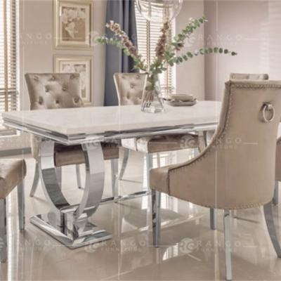 China Adjustable 180cm (height) Gray Marble Living and Dining Table Gray Marble and Chrome Stainless Steel Chrome Dining Table for sale