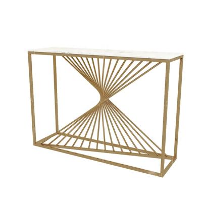 China Sofa table (height) adjustable marble console table top stainless steel gold hallway table for sale