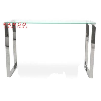 China 2022 Silver hallway table console table tempered glass adjustable glass table top sofa stainless steel legs (height) for sale