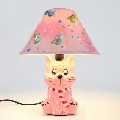 China Modern Popular Antique Ceramic Cartoon Hotel Low Price Cute Table Kids Room Lamp Bedside Base With Fabric Shade for sale