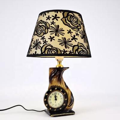 China American Antique Style Brown Colored White Ceramic Black Ceramic Porcelain Energy Saving Table Desk Lamp With Clock For Hotel Manufacturer for sale