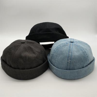 China JOINT Skull Denim Washed Brimless Hats Color 6 Panel White Docker Baseball Cap for sale