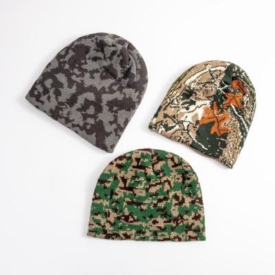 China Custom Classic Army Camouflage Pattern Unisex Logo Jacquard Outdoor Acrylic Winter Design COMMON Knitted Beanie Hat Cap for sale