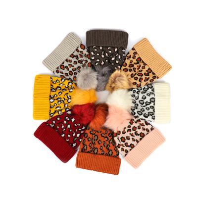 China Low Lady Custom Made COMMON Leopard Print Winter Pom Pom Knitted Beanies Hat, Jacquard Beanie Cap Colorful Slouchy by MOQ for sale