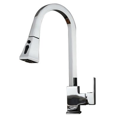 China Modern Chrome Copper Sink Kitchen Pull Out Faucet With Single Handle for sale