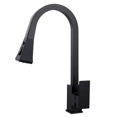 China Modern Deck Mounted Black Kitchen Faucets Pull Out Spray Kitchen Faucet for sale