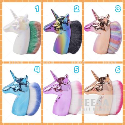 China Beautiful Elegant Nail Dusting Brush Unicorn Shape Multicolor Hair for sale