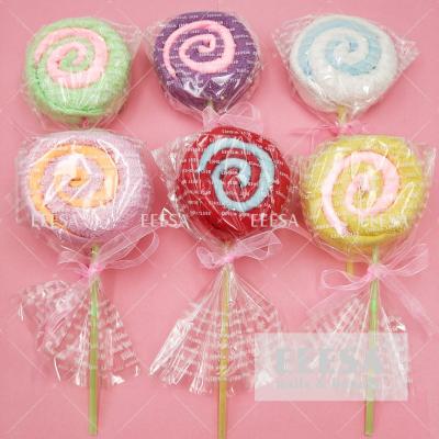 China Colorful Lovely Cute Cotton Cake Lollipop Shape Promotional Gift Hand Face Towel for sale