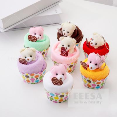 China Good Celebration Present Gift Microfiber Hair Key Ring Dot Bear Cake Promotional Towel for sale