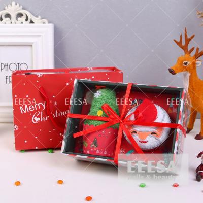 China Luxury Paper Box Santa Claus Xmas Tree Merry Christmas Bath Face Hand Washrag Towel Gift Set for sale