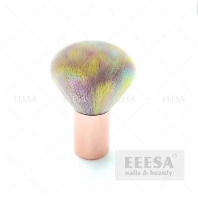 China Beautiful Rainbow Hair Metal Handle Rose Gold Nail Clean Dust Cleaning Brush for sale