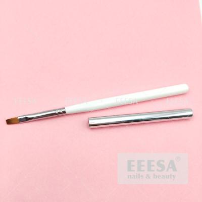 China Private Label #6 White Wood Handle Silver Lid Flat Uv Nail Building Gel Brush for sale