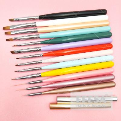 China Beautiful Color Wooden Aqua Zhostovo One Stroke Nail Art Design Liner Gel Brush Set for sale