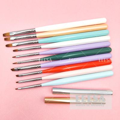 China Square Oval Zhostovo One Stroke Uv Gel Nails Application Wood Nail Art Brush Set for sale