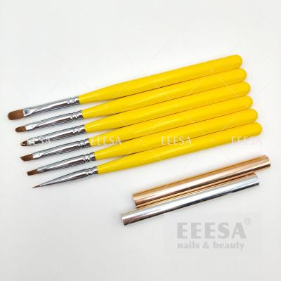 China Factory Custom Logo Yellow Wooden Mini Paint Slant Oval Flat Nail Art Gel Brush for sale