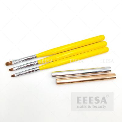 China 3 Sizes New Yellow Wooden Handle Short Hair Mini Oval Gel Nail Brush for sale