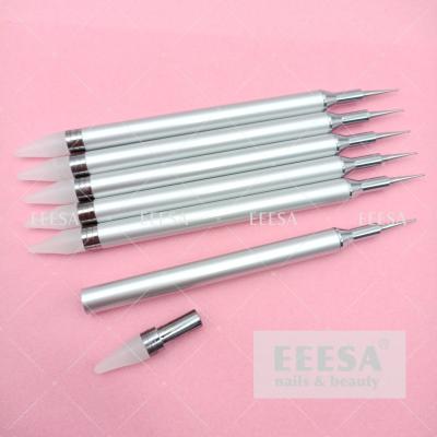 Cina Dual End Double Sided Metal Handle Nail Art Dotting Tool Diamond Rhinestone Wax Pen in vendita