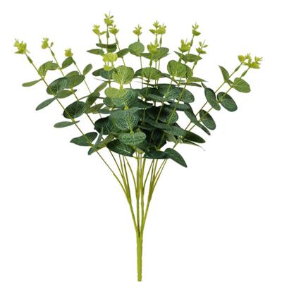 China Wedding Artificial Silk Eucalyptus Bouquet Green Leaf Wedding Flower Branch Decoration for sale