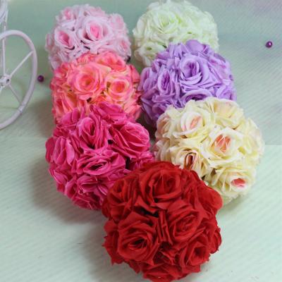 China Wedding rose 15cm small silk wedding rose flower ball for wedding artificial flower ball hanging decoration for sale