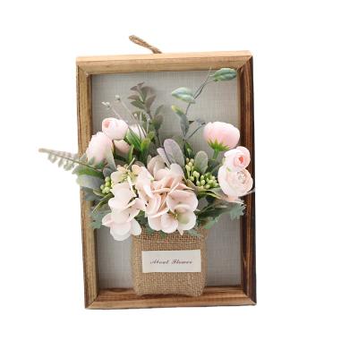 China Wedding Decor Artificial Flower Centerpiece In Wooden Photo Frame As Flower Wall Decoration for sale