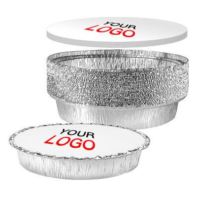 China Customized Disposable Microwavable Food Grade Logo Aluminum Foil Baking Containers Round Silver Foil Pan With Lid for sale