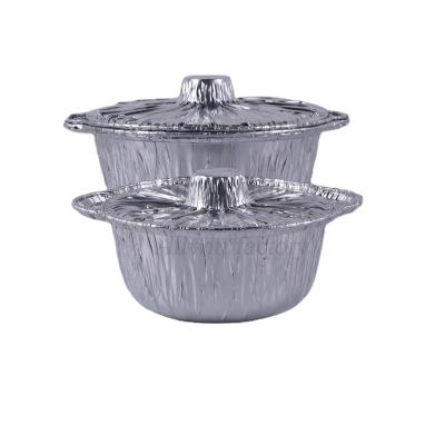 China Disposable Food Grade Aluminum Foil Pots With Foil Lid Pots And Pans Foil Round Cooking Container for sale