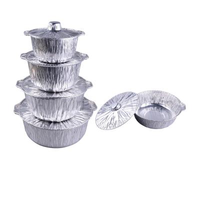 China Eco-Friendly Disposable Food Wrapping Pot Around Aluminum Foil Cooking Pot With Lids for sale