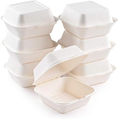 China Compostable Biodegradable Within 90 Days 100% Sugar Cane Bagasse Clamshell Burger Bento Box Heavy Duty Quality Compostable Natural Disposable Burger To Go Containers for sale