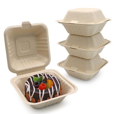 China Biodegradable Disposable Clamshell Container 450ml White Sugar Cane Paper Pulp Hamburger Cake Sushi Bento Food Packaging Lunch Boxes for sale