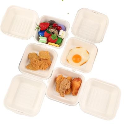 China 100% Recycled Biodegradable Bagasse Pulp Bento Box 8x8 Inch Sugar Cane Lid Clamshell Takeway Food Container for sale