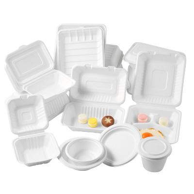 China Large Square 3 Compartments Biodegradable Sugarcane Bagasse Burger Food Container Take Out Gourmet Bagasse Food Packing Boxes and Lids for sale